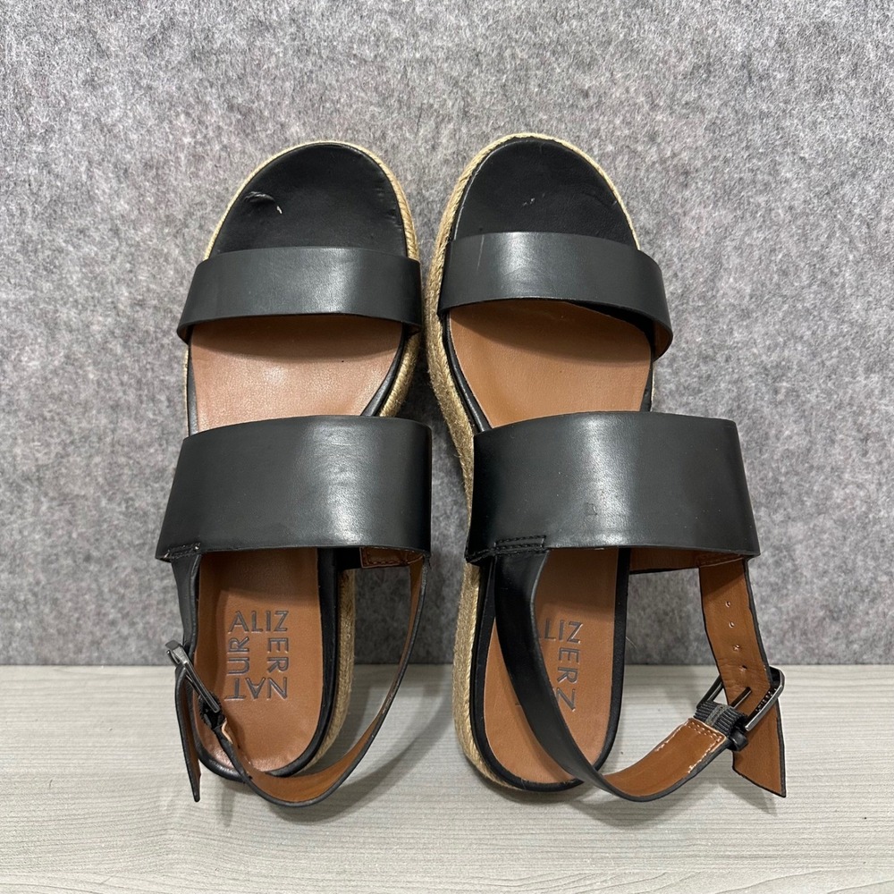 Naturalizer Espadrille Platform Sandals Black Leather Ankle Strap Women 7.5 - Picture 6 of 10